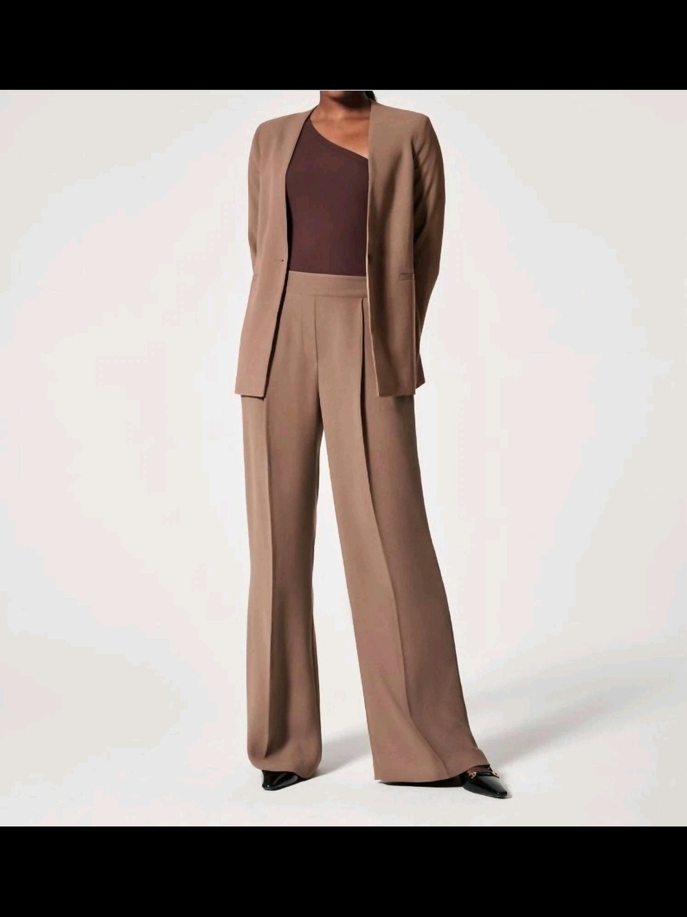 Spanx Carefree Crepe Pleated Wide Leg Trousers Cocoa Brown XL High Rise Pants